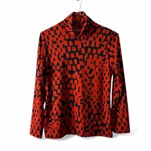 Womens Red and Black Patterned Turtleneck Top Large